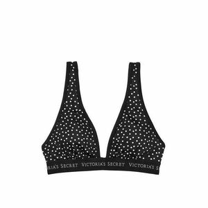 Sutien costum de baie Victoria's Secret, Sydney Logo Plunge Swim Top, Negru, XS INTL imagine