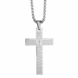 Lant cu cruce, inscriptie “Tatal Nostru”, argintiu, barbati imagine