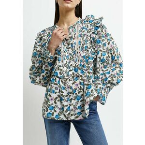 Bluza cu guler tunica - imprimeu floral si volane imagine