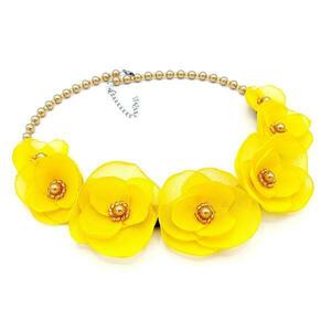 Colier elegant cu perle si flori, culoarea galben, Sunshine, Zia Fashion imagine