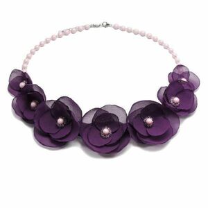 Colier statement cu flori mov, perle, Lovely Purple, Zia Fashion imagine