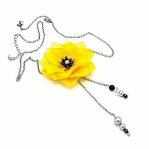 Colier lung elegant, perle, floare galbena, Daisy, Zia Fashion imagine