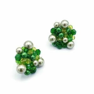 Cercei rotunzi verde smarald cu perle, Zia Fashion, Little Green Drops imagine