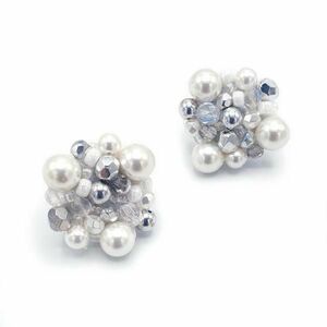 Cercei rotunzi albi cu perle, handmade, Zia Fashion, Little White Silver Drops imagine