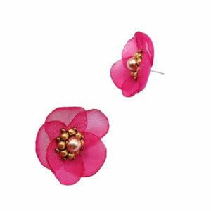 Cercei mici eleganti floare roz zmeura, handmade, Zia Fashion, Isra imagine