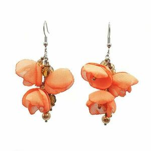 Cercei lungi eleganti cu flori portocaliu somon, handmade, Zia Fashion, Clio imagine