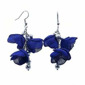 Cercei lungi eleganti cu flori albastre, handmade, Zia Fashion, Reyna imagine