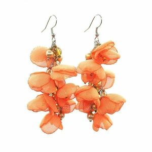 Cercei lungi statement cu flori portocaliu somon, handmade, Zia Fashion, Bellisima imagine