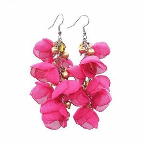 Cercei lungi statement cu flori roz zmeura, handmade, Zia Fashion, Allegra imagine