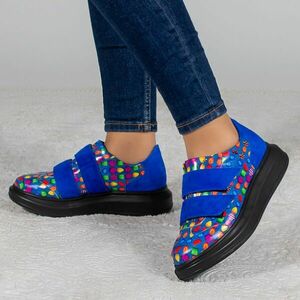 Pantofi casual Blue Candy Crush din piele cu barete imagine