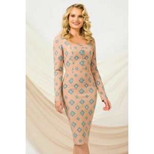 Rochie de zi tip creion Pretty Girl bej cu imprimeu geometric imagine