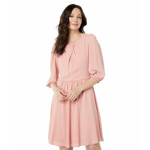 Imbracaminte Femei London Times Elbow Sleeve Pleat Neck Fit-and-Flare Pink imagine