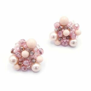 Cercei roz pal rotunzi cu perle, Zia Fashion, Little Pink Drops imagine