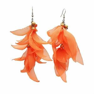 Cercei lungi voluminosi portocalii cu frunze din voal, Miruna, Zia Fashion imagine