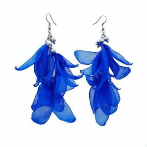 Cercei lungi voluminosi albastri cu frunze din voal, Ramya, Zia Fashion imagine