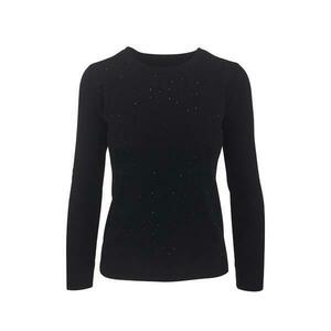 Pulover, Univers Fashion, tricotat fin cu strasuri pe fata, negru, S-M imagine