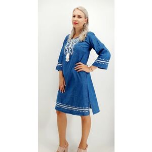 Rochie din denim cu broderie Lixandra imagine