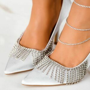 Pantofi Dama cu Toc Sofia Argintii #13294 imagine