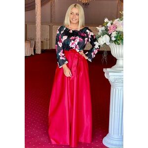 Rochie rosie lunga cu imprimeuri florale Seleny imagine