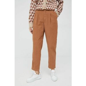 GAP pantaloni de catifea cord femei, culoarea maro, drept, high waist imagine
