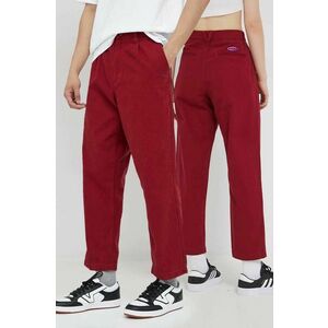 Vans pantaloni de bumbac femei, culoarea rosu, fason chinos, high waist imagine