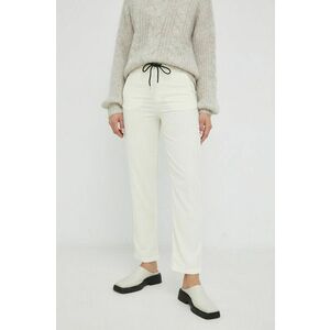 Drykorn pantaloni de catifea cord For femei, culoarea bej, drept, high waist imagine