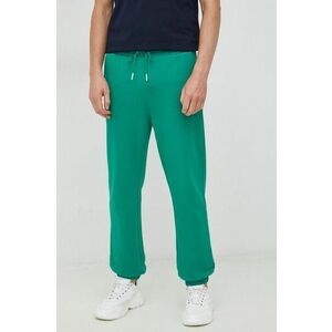 United Colors of Benetton pantaloni de trening din bumbac barbati, culoarea verde, cu imprimeu imagine