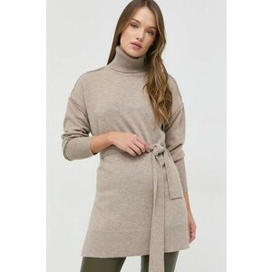 Beatrice B pulover de lana femei, culoarea bej, light, cu guler imagine