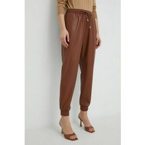 BOSS pantaloni femei, culoarea maro, high waist imagine