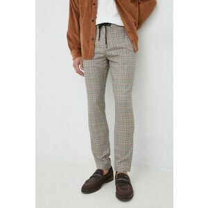 Pepe Jeans pantaloni din lana Castle Check barbati, culoarea maro imagine
