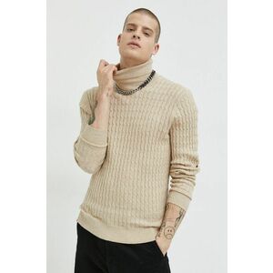 Abercrombie & Fitch pulover din amestec de lana barbati, culoarea bej, light, cu guler imagine