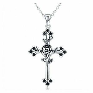 Colier din argint cu Cruce si Cristale Negre imagine