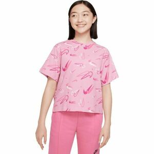 Nike NK NSW TEE BOXY SWOOSHFETTI Tricou fete, roz, mărime L imagine
