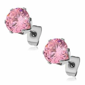 Cercei din oțel chirurgical cu zirconiu roz, 6 mm imagine