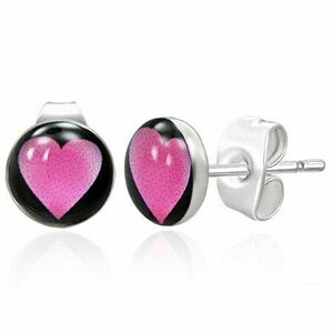 Cercei cu șurub din oțel inoxidabil - inimă roz imagine