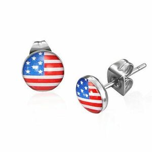 Cercei rotunzi cu șurub din oțel - steagul american imagine