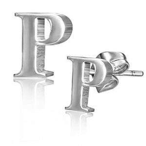 Cercei din oţel - litera P lucioasă cu aspect tip oglindă imagine