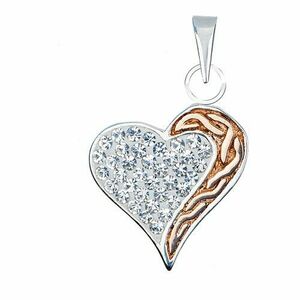 Pandantiv din argint - inimă cu zirconii, gravuri aurii imagine