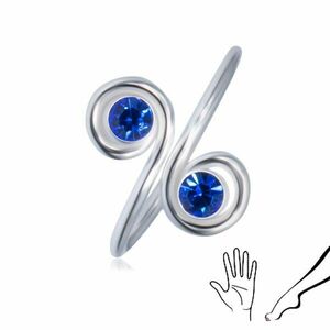 Inel argint pentru mână sau picior - două cristale albastre de zirconiu în spirale imagine