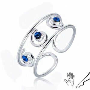 Inel din argint pentru mână sau picior, trei ştrasuri albastre, în spirale imagine