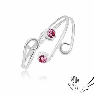 Inel din argint pentru mână sau picior, braţe bifurcate, zirconiu roz imagine