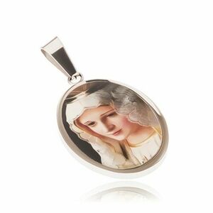 Medalion oval din oţel, imaginea Fecioarei fixată sub email imagine