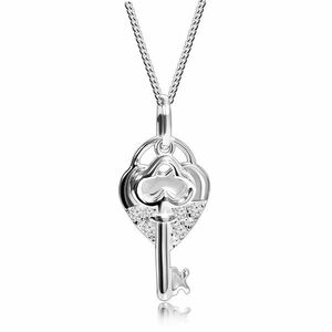 Colier din argint 925, lanț, inimă în formă de lacăt și cheie, strasuri transparente imagine