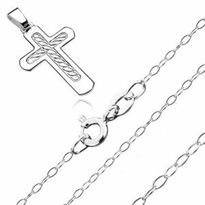 Colier din argint 925 - model cruce cu sfoară împletită în mijloc, lanț lucios imagine