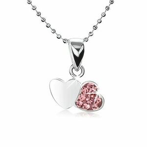 Colier din argint 925, lanț cu bile mici, două inimi, zirconii roz imagine