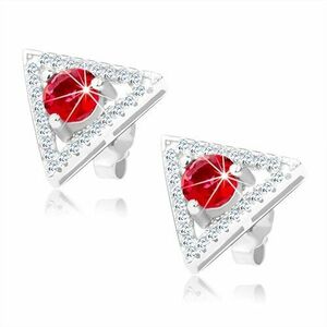 Cercei din argint 925, contur în forma unui triunghi - zirconiu transparent, zirconiu rotund, roşu imagine