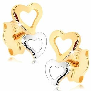 Cercei din aur 375 - două contururi în formă de inimă în două culori imagine