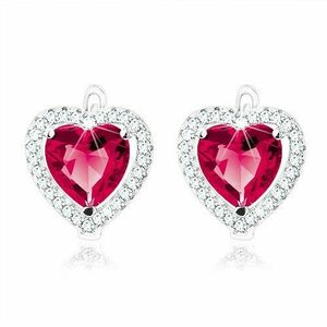 Cercei din argint 925, inimă roșie roz și contur cu zirconii transparente imagine