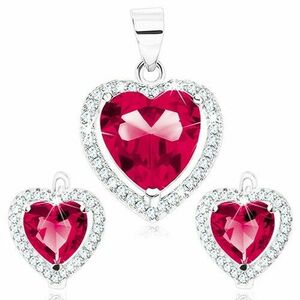 Set cu cercei și pandantiv, argint 925, inimă roz-roșie, contur transparent imagine