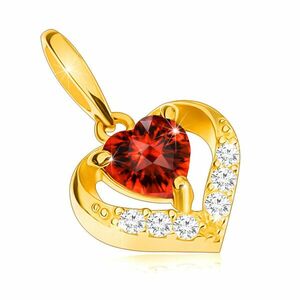 Pandantiv din aur 375 - contur inimă cu zirconii, rubin roșu sub formă de inimă imagine